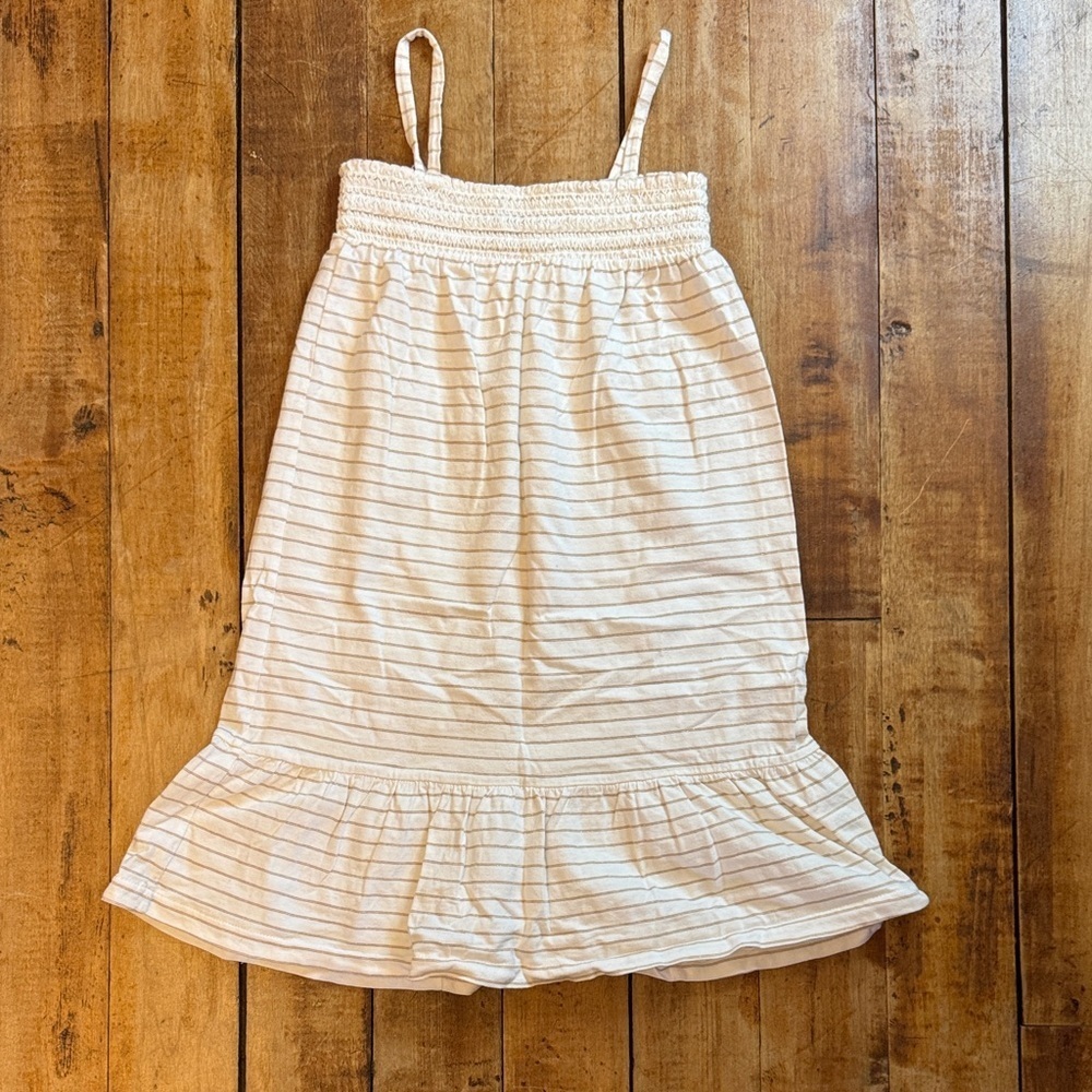 GAP cotton dress 5T white gold stripe spring summer ruched chest Easter